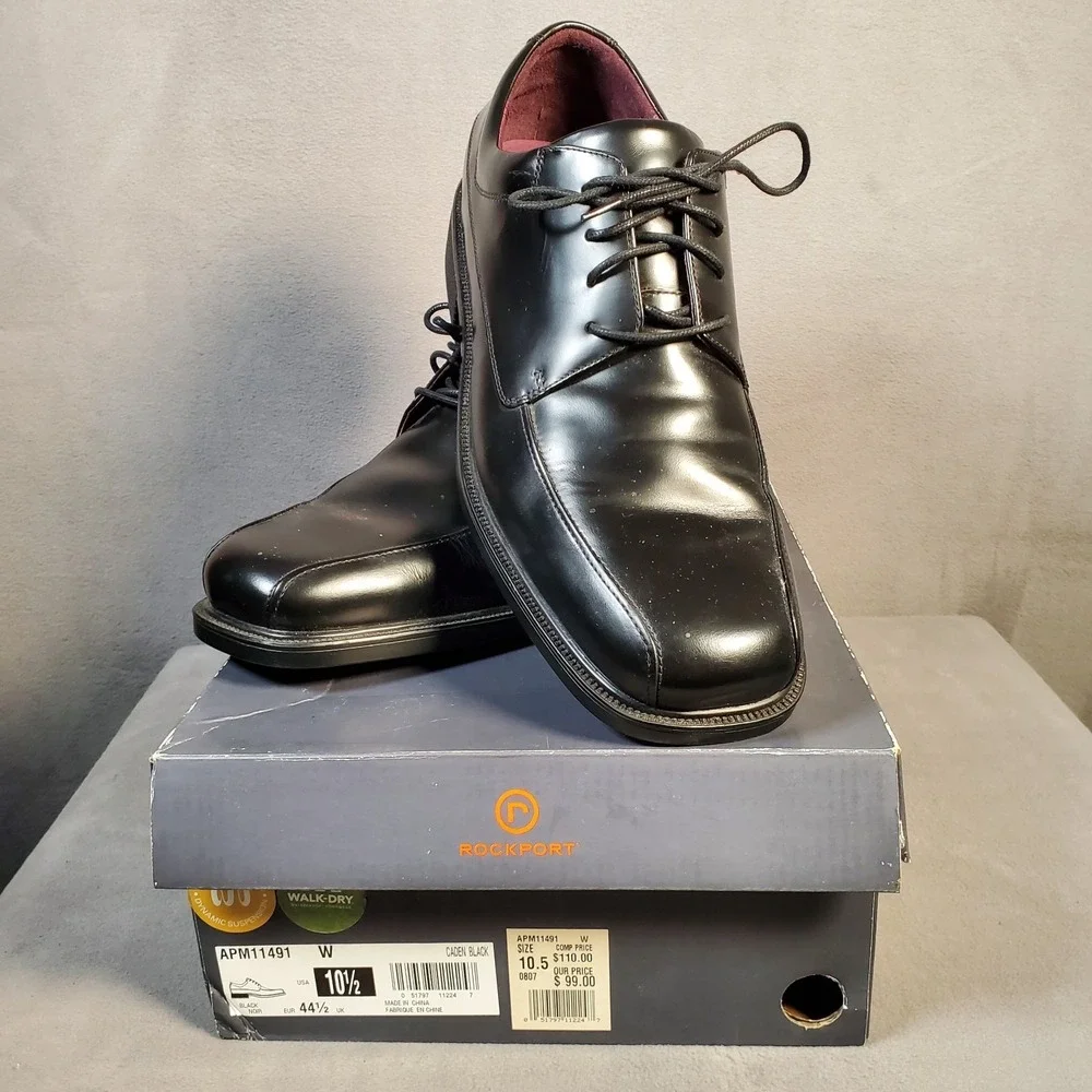 Rockport Oxford Shoes Mens 10.5W‎ Black Leather Walk Dry Waterproof APM11491